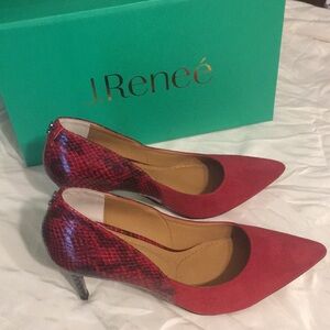 J. Renee Red Suede Snake Print pumps
